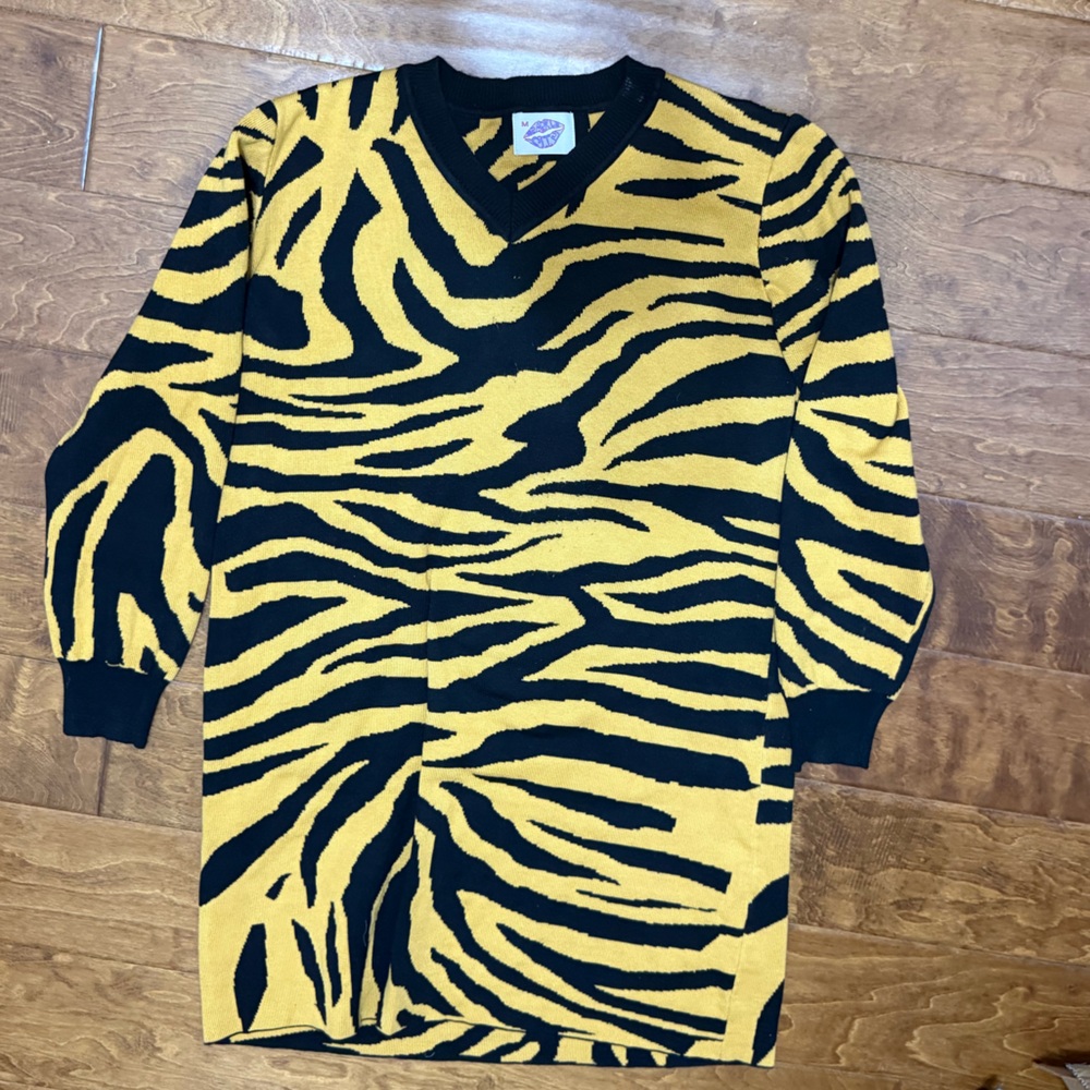 Like New Size Medium Sparkle City Gol and Black Tiger Stripe Sweater Dress